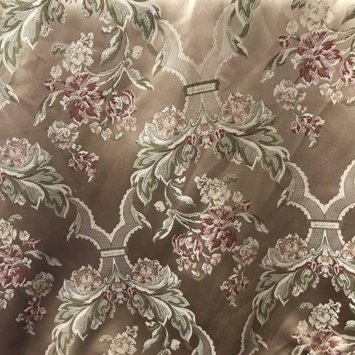 Fancy Styles Fabric - Wholesale Fabric - SWATCH Princess Holly Designer Brocade Jacquard Satin Fabric- Antique Floral Rose Gold2
