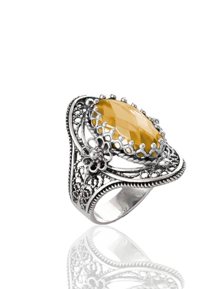 Art Citrine Gemstone Women Sterling Silver Cocktail Ring for wholesale by Filigranist Jewelry
