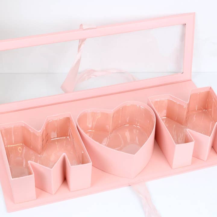 Elegant Design Supply – Caixa de presente por atacado – Caixa de Flores 'MÃE' para o Dia da Mãe com Tampa de PVC Transparente, Forro de Plástico e Fita de Cetim3