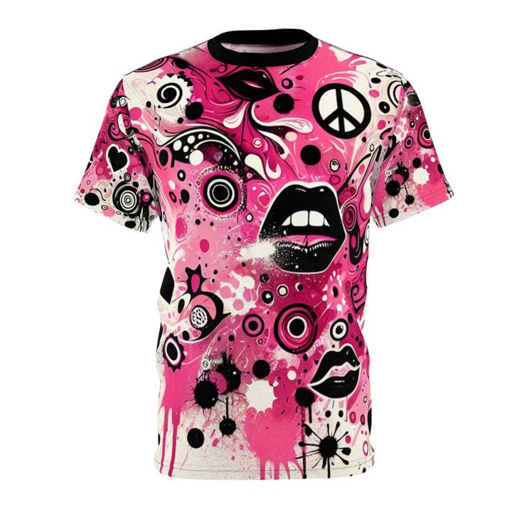 Edgy Pink and Black Peace and Love Graffiti Graphic Tee | US for wholesale by Ohhh So Swag