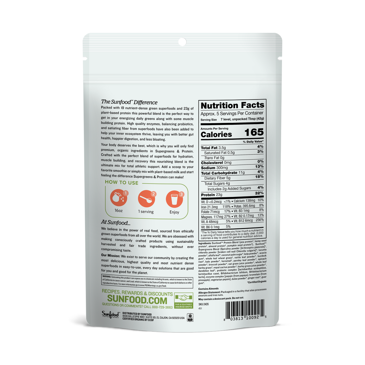 Sunfood Superfoods - Wholesale Protein/Superfood Powder - Supergreens & Protein, 8oz1