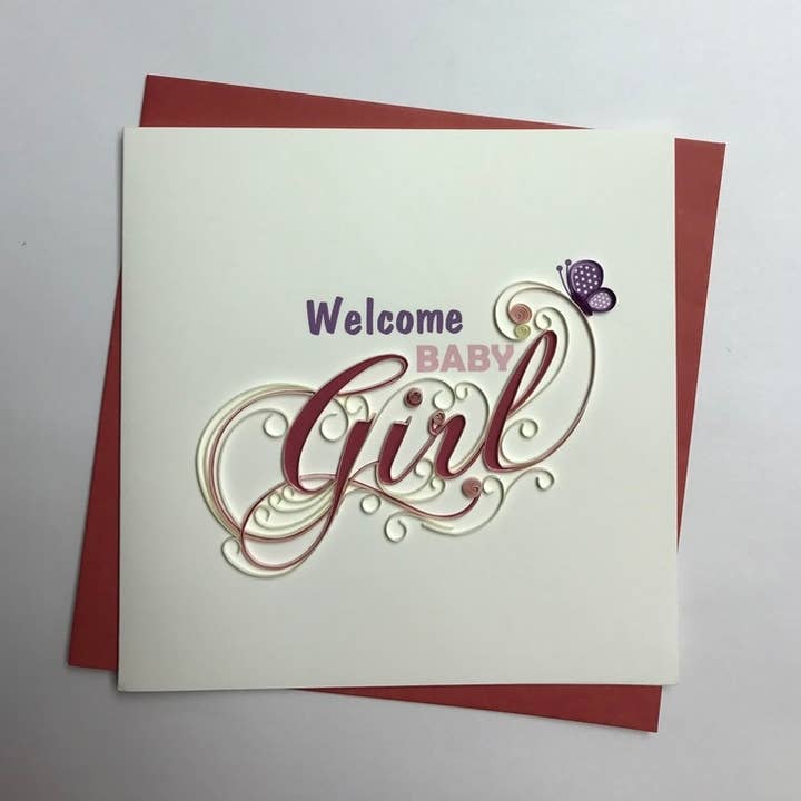 Carte Quilled Welcome Baby Girl pour la vente par Poppin Cards and Gifts