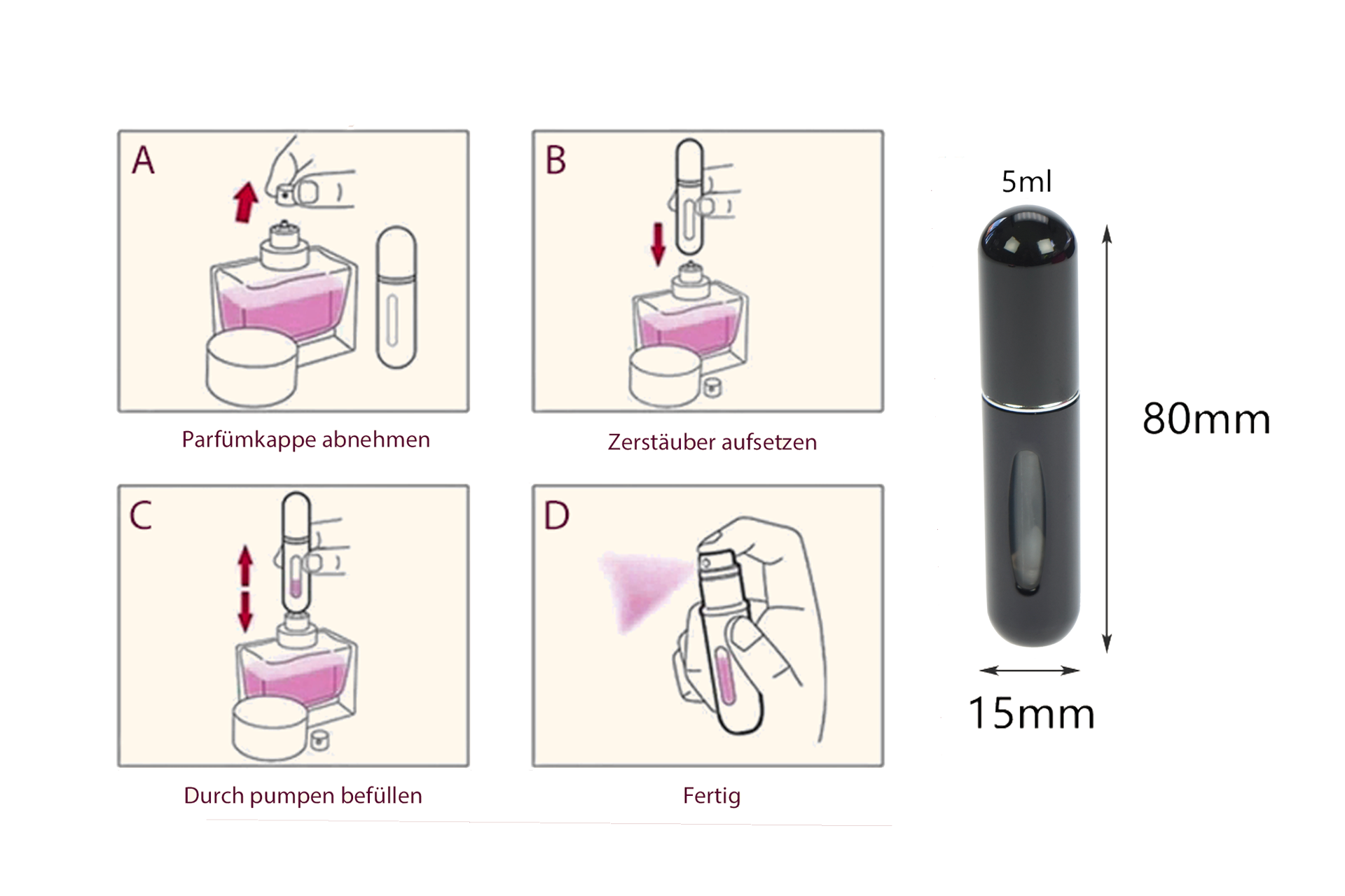 Fantasia R. Espig KG – wholesale Parfymer/Eau de Toilette – Fickförstoftare, svart, för 5 ml, med automatisk påfyllning2