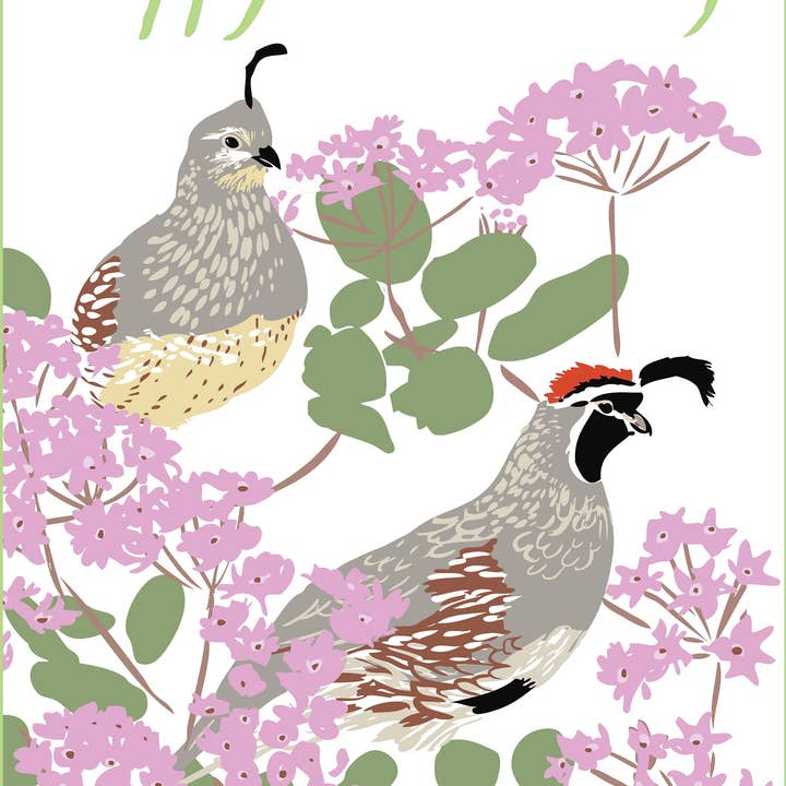 RHA-198 Gambel's Quail & Sand Verbena - Anniversry Art Print for wholesale by Rigel Paper