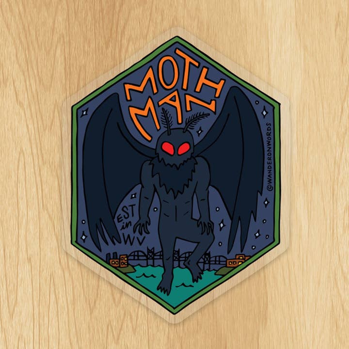 Håndbogstaverne Mothman Sticker, West Virginia Sticker for engroshandel hos Wander On Words