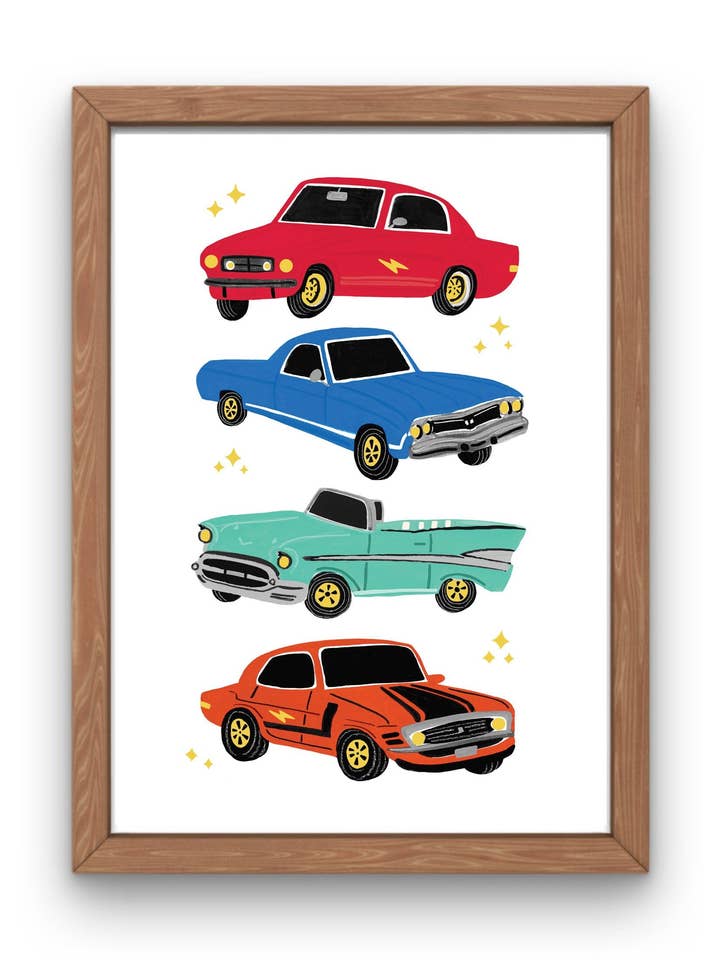 Cars Print, Cars poster, Cars art, Gold foil prints for wholesale by Stella Isaac Illustration