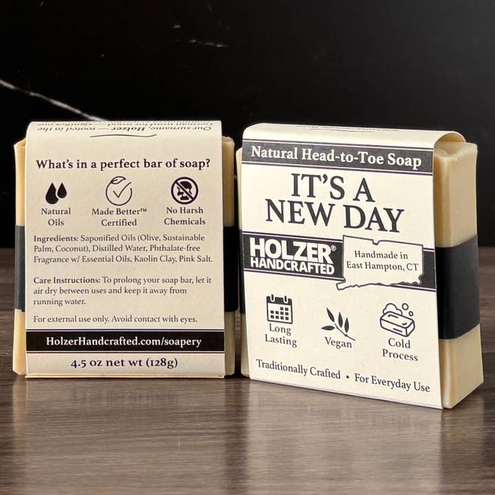 Holzer Handcrafted ® - Wholesale Bar Soap - Handmade Soap Bar | It's A New Day - Lemon + Lilac Leaves + Juniper Scented Scented | Handcrafted Bar Soap | Natural Cold Process | Vegan | 4.5 oz4