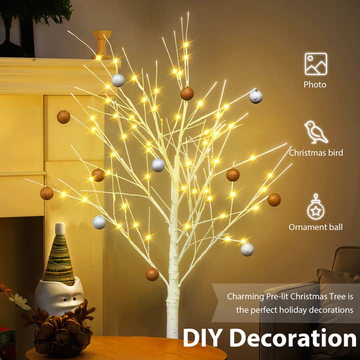 Lighted Birch Tree Set 4Feet-6 Feet With Warm White LEDs for wholesale on Faire3