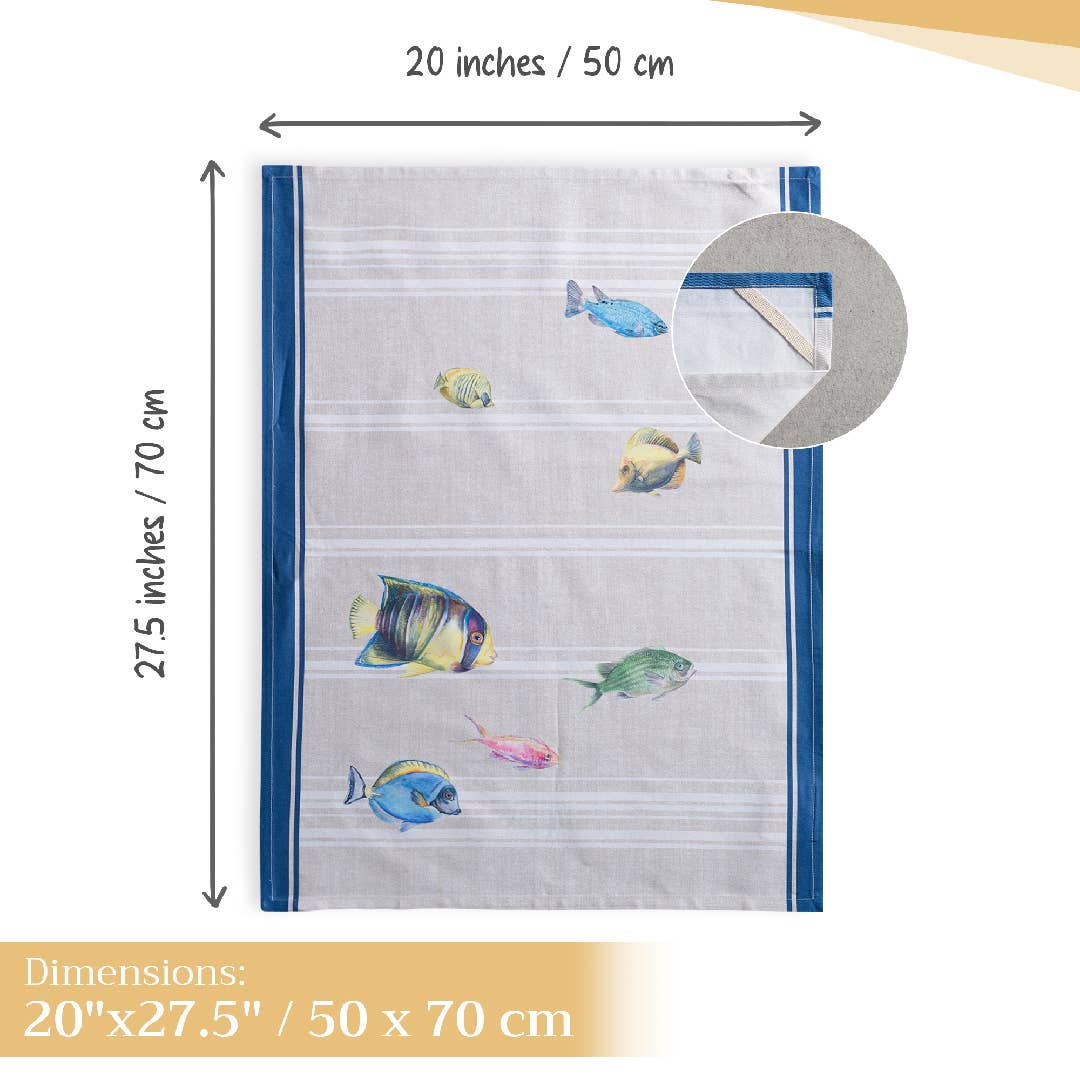 Maison d'Hermine - Design in Every Thread - Wholesale Tea Towel - Kitchen Towels 100% Cotton - Set of 3 - Poisson3