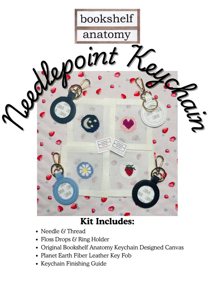 Self-Finishing Hand Painted Needlepoint Keychain for wholesale by Bookshelf Anatomy, LLC