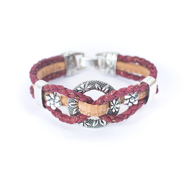 Meninas Bonitas Cork - Venta al por mayor Pulseras tejidas/trenzadas - Pulsera hecha a mano con hilo de corcho rojo natural BR-007-5