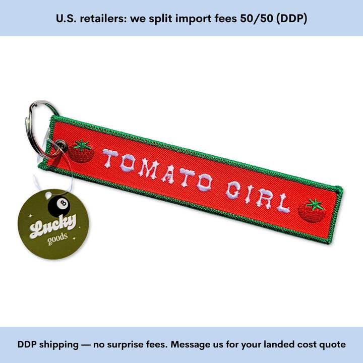 Tomato Girl Embroidered Keychain and other Purchase Wholesale tomato charm. Free Returns & Net 60 Terms on Faire trending on Faire.
