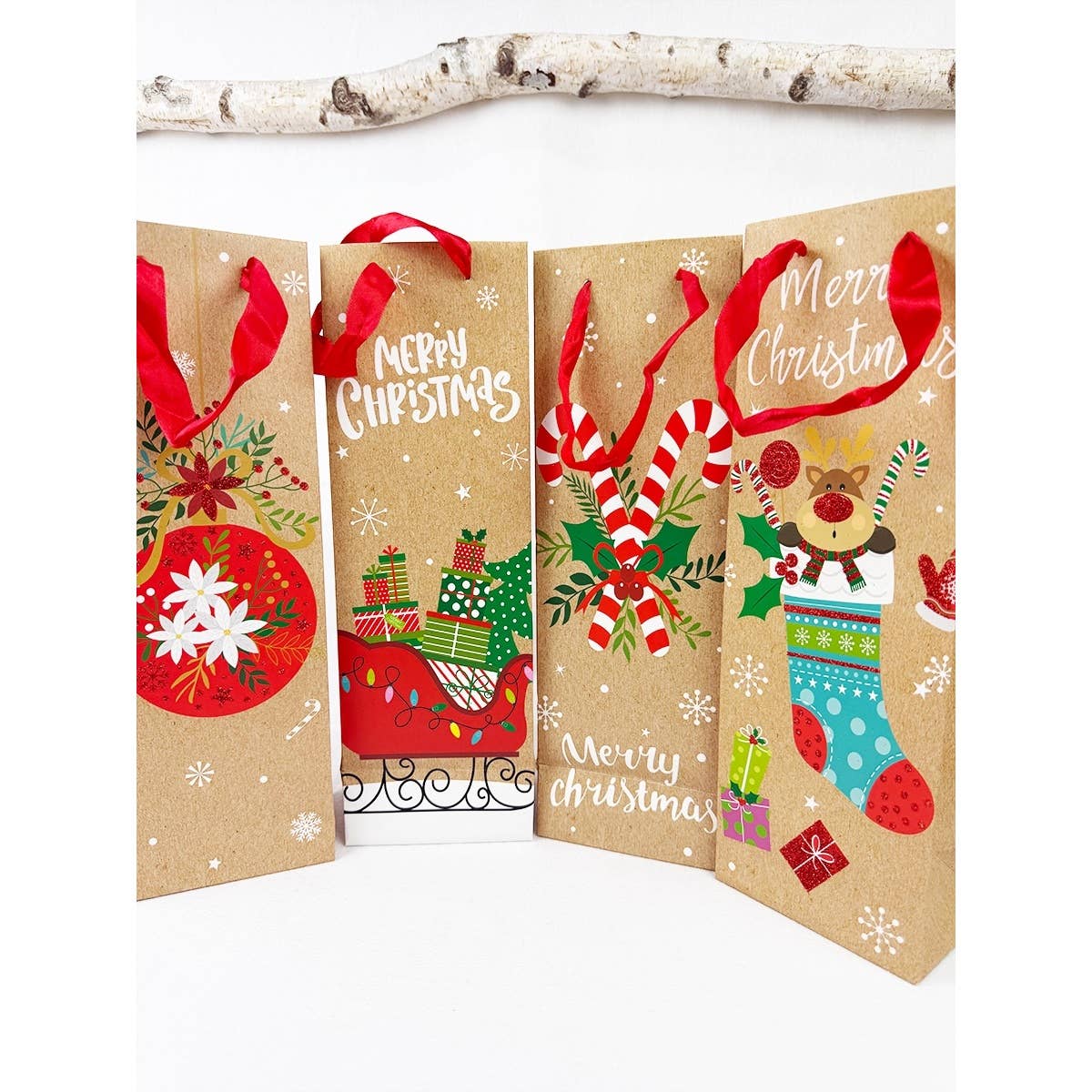 MIX COLOR Assorted Christmas Design Wine Bottle Gift Bag for wholesale on Faire2