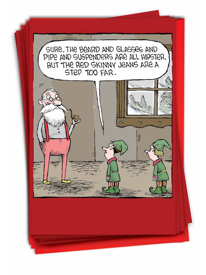 Doos met 12 kerstkaarten - Hipster Santa voor wholesale door NobleWorks