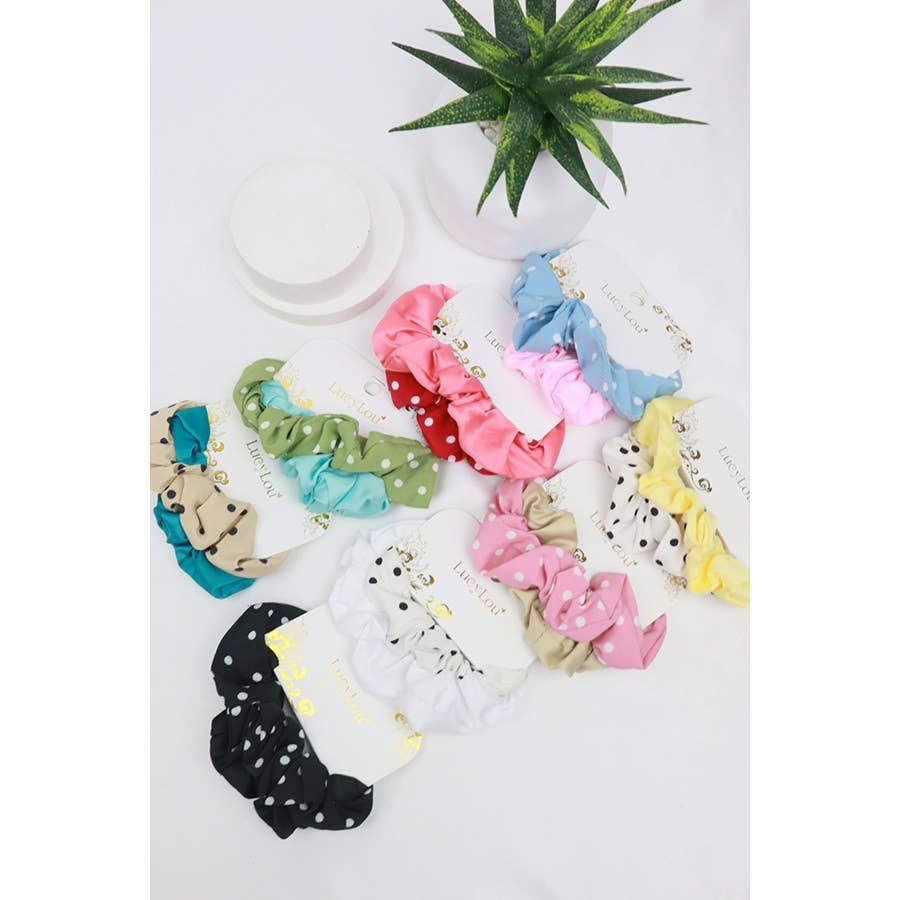 MIX COLOR Polka Dots and Solid Scrunchie Set for wholesale on Faire2