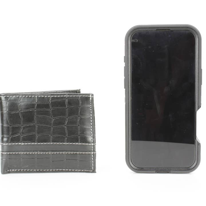 Leather Impressions Inc - Wholesale Wallet - Men's - Crocodile Embossed Vegan Wallet with Solid Band VL 90420