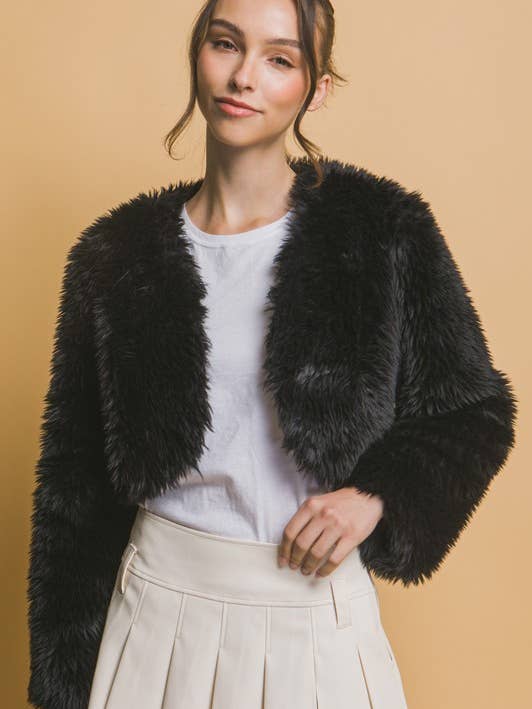 Crop Faux Fur Jacket for wholesale by Lemon Tree