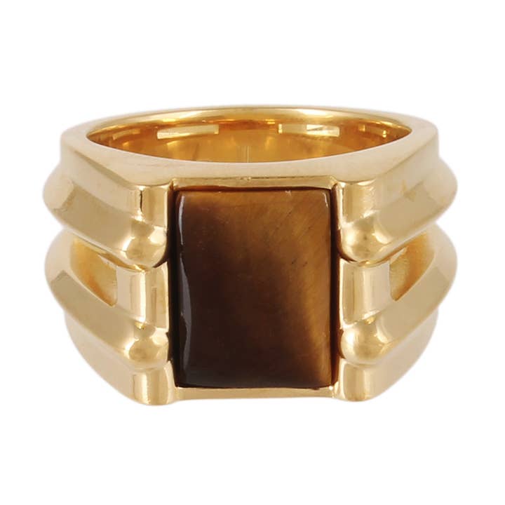 MONA SILVER KNIGHT & TIGER EYES STONE RING for wholesale by Jade Venturi