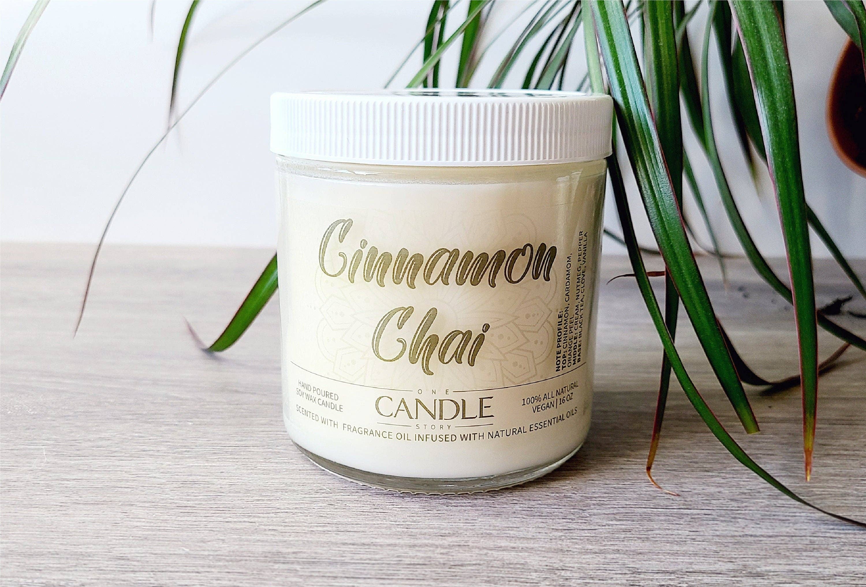 One Candle Story - Vente Bougie en bocal - Bougies parfumées à la cannelle Chai, bougies 100% naturelles en cire de soja végétalienne, parfumées aux huiles parfumées infusées avec des huiles essentielles naturelles