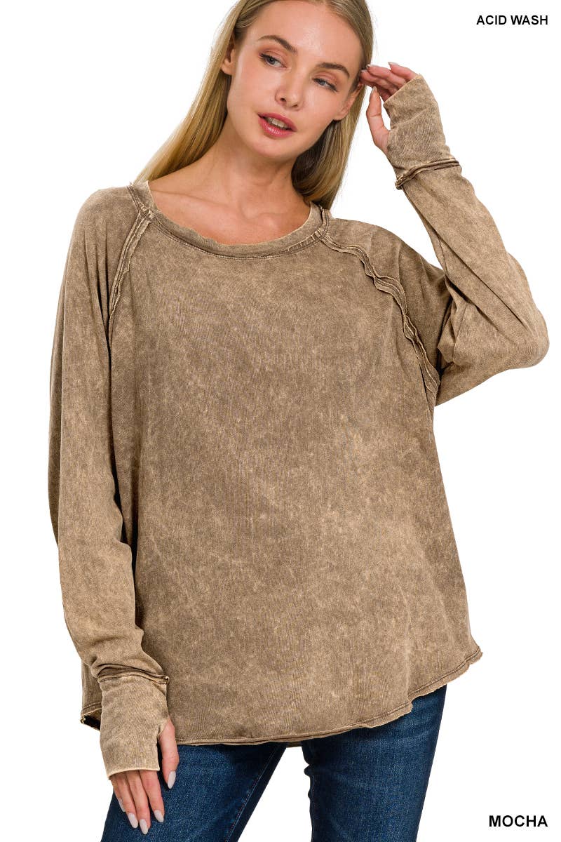 42POPS – wholesale T-shirt – women's – ',.Crinkle Washed Top With Thumb Hole Cuff18