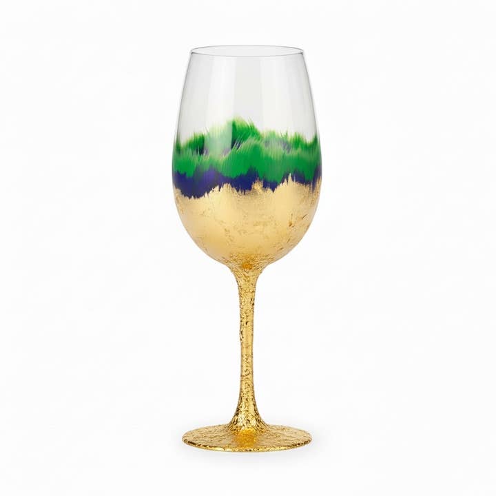 Abstract Metallic Finish Mardi Gras Stemmed Wine Glass for wholesale by Zim Designs