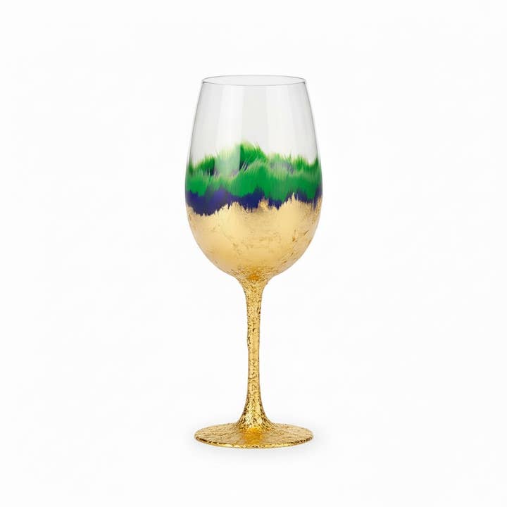 Abstract Metallic Finish Mardi Gras Stemmed Wine Glass for wholesale by Zim Designs