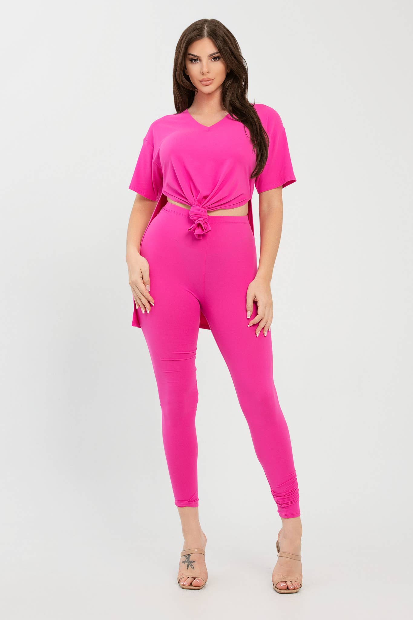 Julia by LoveJ - Wholesale Top & Pant Set (NOT Loungewear) - Women's - V Neck Side Slits Basic Top And Leggings Set19