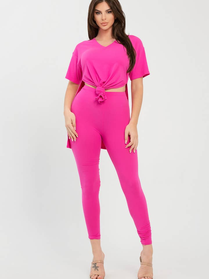 Julia by LoveJ - Wholesale Top & Pant Set (NOT Loungewear) - Women's - V Neck Side Slits Basic Top And Leggings Set19