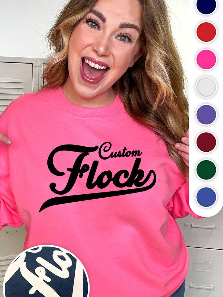 Custom Flock Script Adult Sweatshirt for wholesale by Sugar Stitch