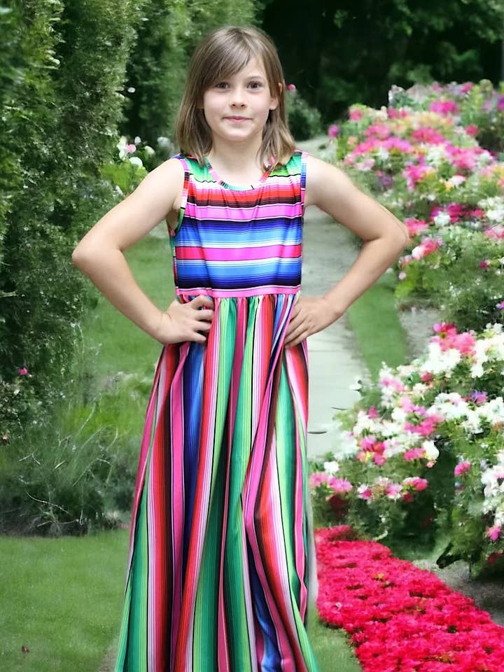 GREEN, PINK & ROYAL BLUE SERAPE DRESS. DRG25153288 SOL for wholesale by Kids Charm Online