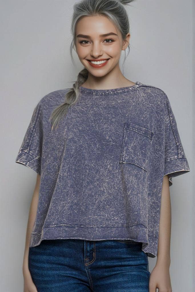 42POPS - Wholesale Knit Top - Women's - `.Washed Exposed Seam Oversized Tee14