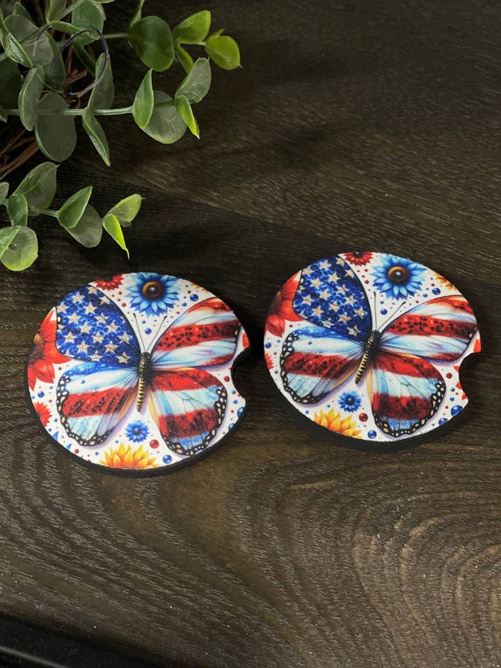 Patriotic Butterfly Car Coaster Set for wholesale by CMD Wholesale
