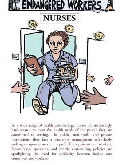 Endangered Workers - Nurses (Poster) for wholesale by Ricardo Levins Morales Art Studio