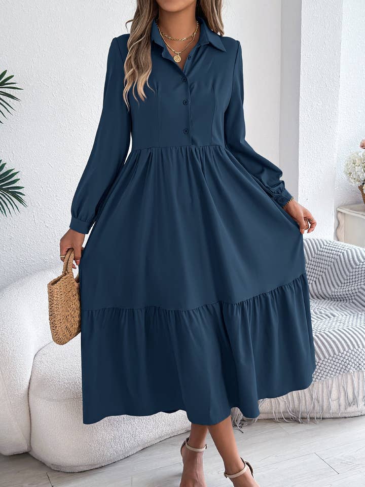 Lapel Long Sleeve Loose Shirt Dress with Ruffles and other Purchase Wholesale entro clothing dress. Free Returns & Net 60 Terms on Faire trending on Faire.
