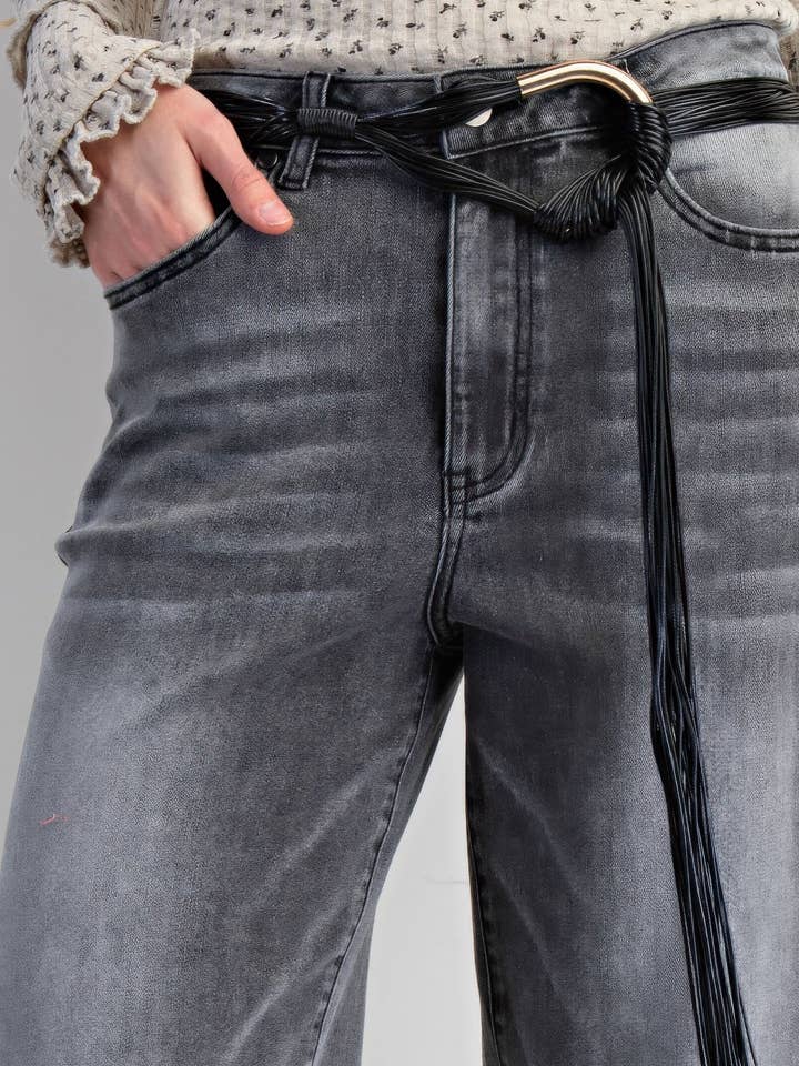 Garden Naked - Wholesale Jeans - Women's - Fur Bottom Hem Washed Stretch Denim Pants3