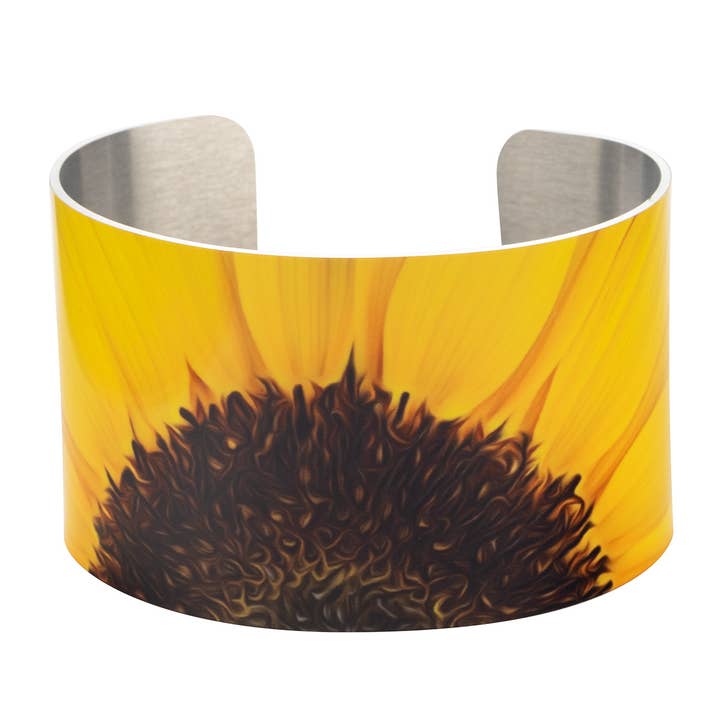 Sunflower Wide Cuff Bracelet for wholesale by Wyldeflower Studio
