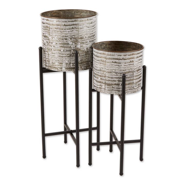 Welcome Home Unbeatable Deals - Wholesale Plant Pot Stand - Asst White Wash Galvanized Bucket Plant Stand Set of 2