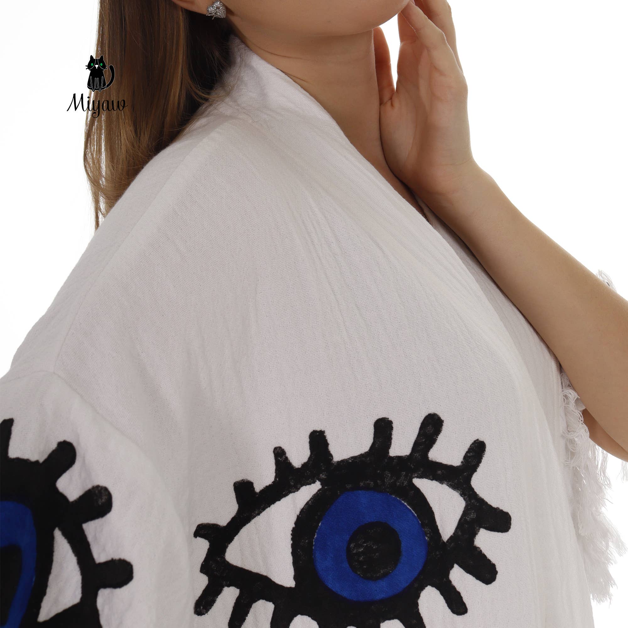 Pure & Chic, LLC - Miyawfashion - Wholesale Kimono - Women's - Evil Eye Organic Cotton Beach Kimono: Handmade Robe for Eco6
