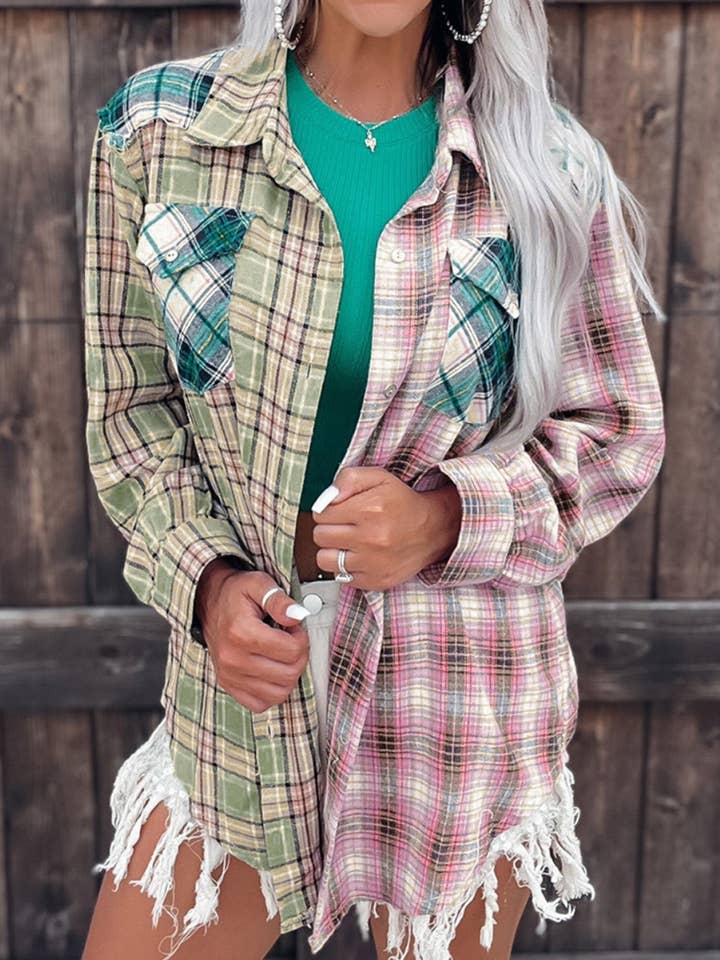 Plaid Patchwork Front Pockets Shirt for wholesale by Subella