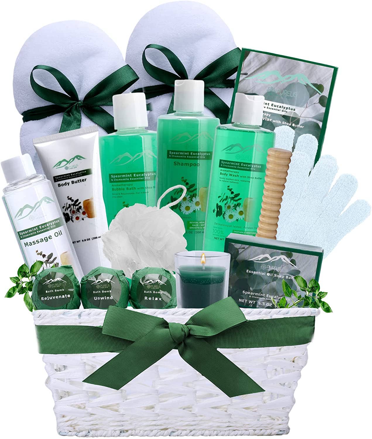 Pure Parker - Vente Set de bain et corps - Panier-cadeau de bain 16 pièces à l'eucalyptus menthe verte0