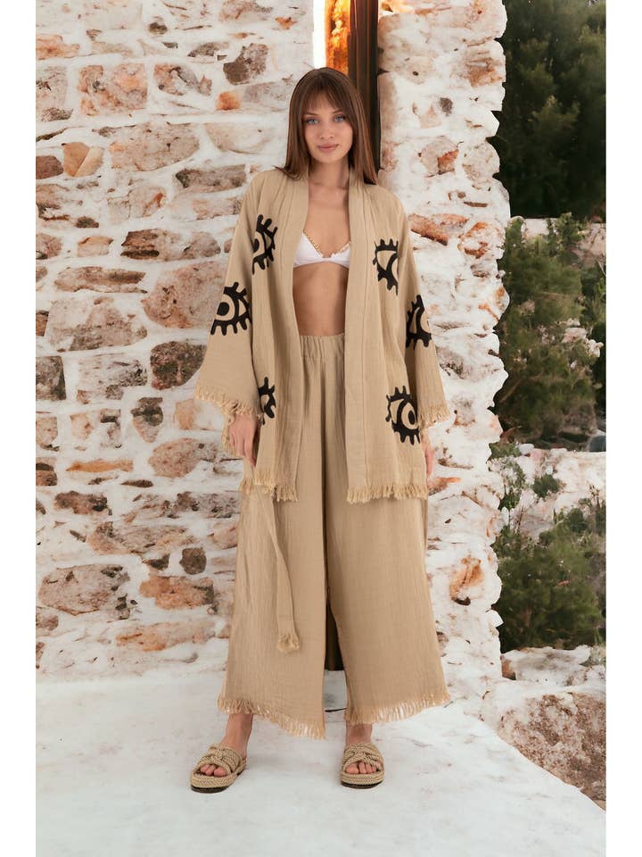Meraki Beach - Wholesale Top & Pant Set (NOT Loungewear) - Women's - AZRA Kimono & Pant Set in Mocha