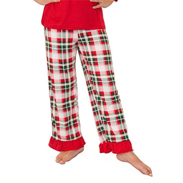 Girl's Mansfield Plaid Ruffle Sleep Pants Dark Green/True Red -Asst. for wholesale by The Royal Standard