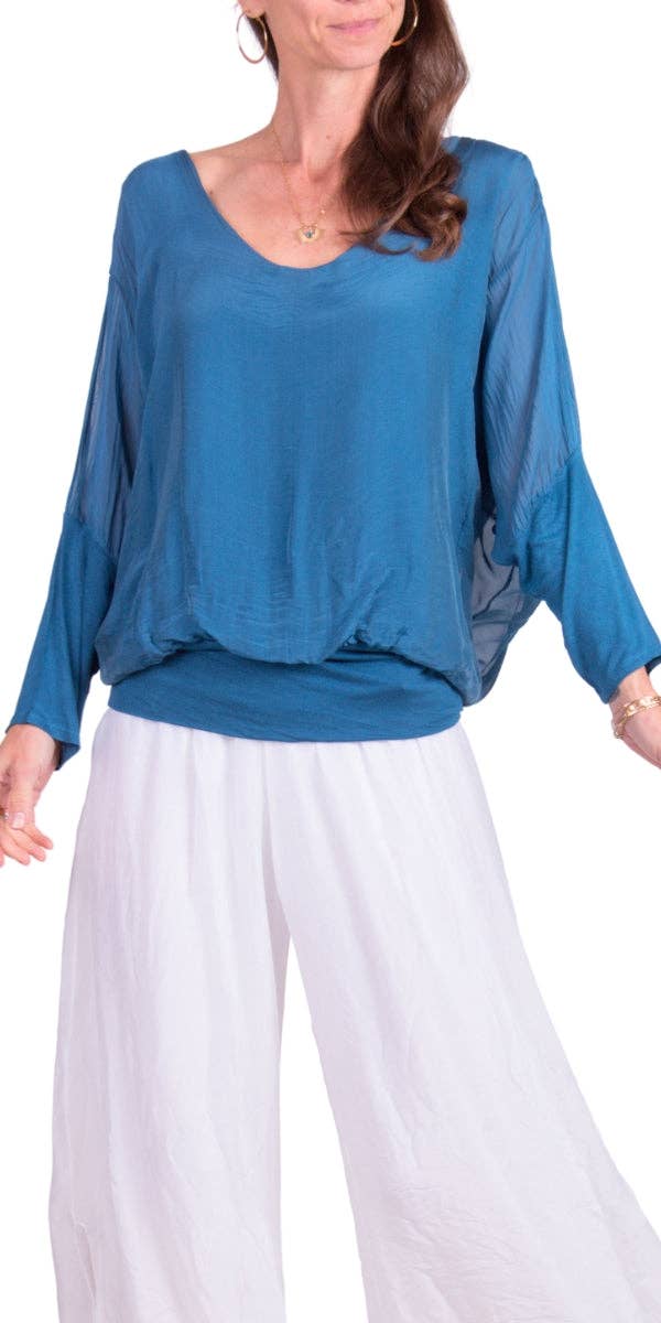 Gigi Moda - Vente Chemisier – femme - Blouse en soie à manches longues et col en V avec taille à bandes34