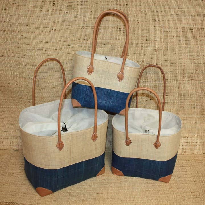 Panier Bleu & Naturel - Pochon Tissu Sac Cabas Léger - 3 TAILLES - Marché, courses, plage... pour la vente par Boutique Huléti