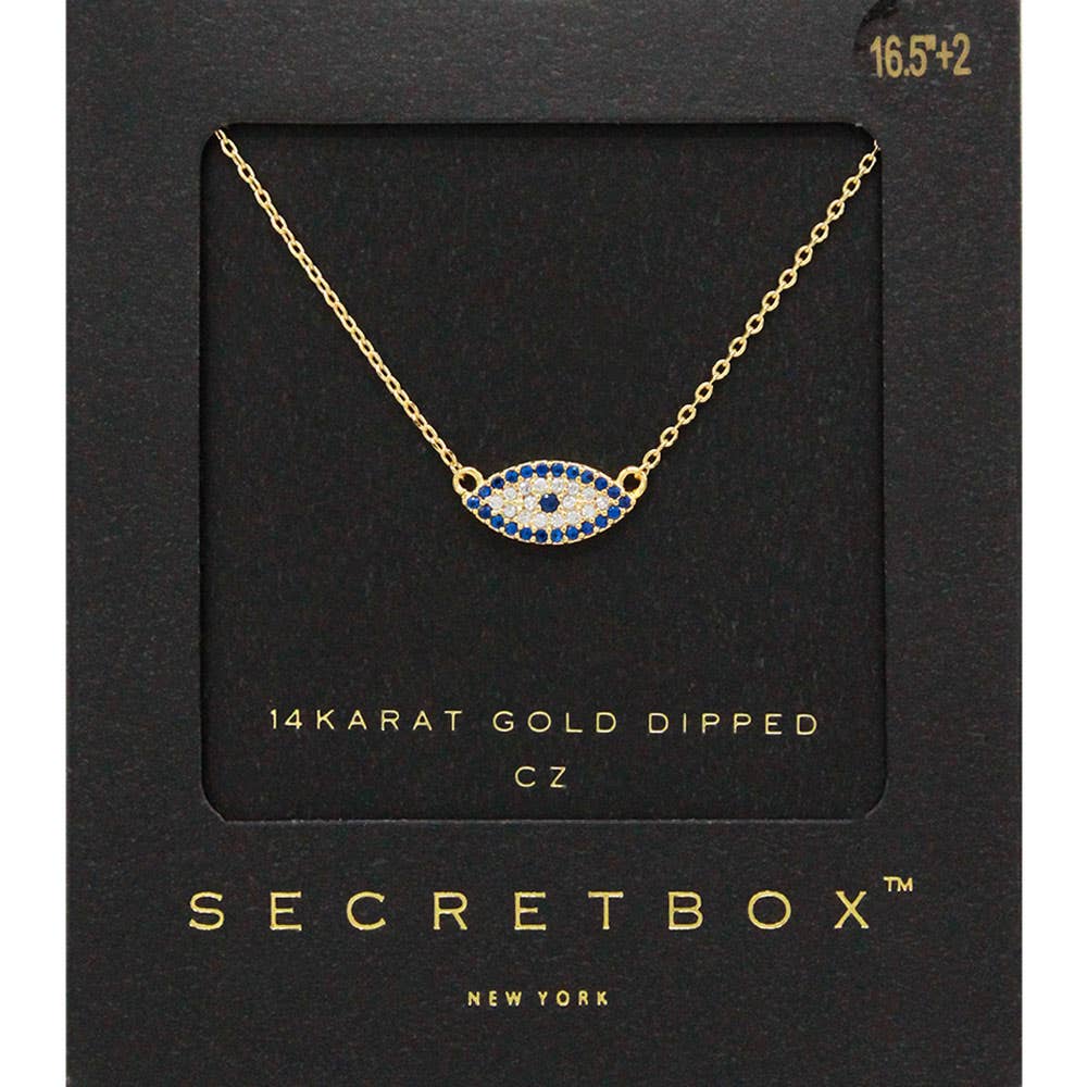 Sensibling Corp. – Colar pingente/pendente por atacado – CAIXA SECRETA_Colar com Pendente de Olho Grego em CZ Banhado a Ouro 14K0