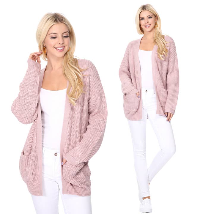 Mak - Venta al por mayor Cárdigan - Mujer - Cárdigan tipo suéter de punto gofrado con parte delantera abierta para mujer HK824615