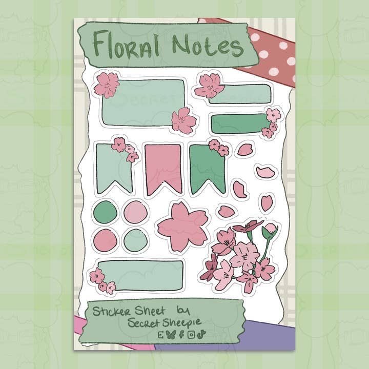 Floral Notes Sticker Sheet for wholesale by Secret Sheepie