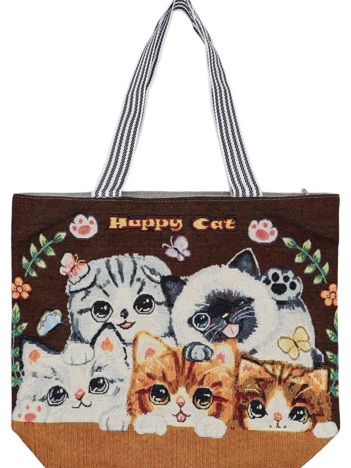 Borsa in tela arazzo scintillante Happy Cat per la vendita all'ingrosso da parte di Cap Zone