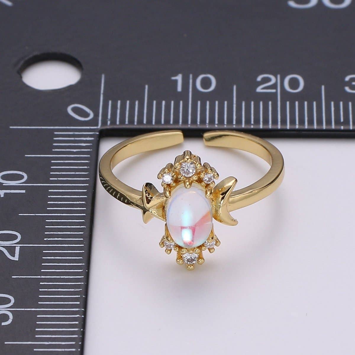 Aim Eternal - Wholesale Multi-Stone Ring - Dainty Monstone Ring Celestial Ring Minimalist Crystal Ring Statement Ring Adjustable Ring Stacking Ring Girlfriend Gift R-3403