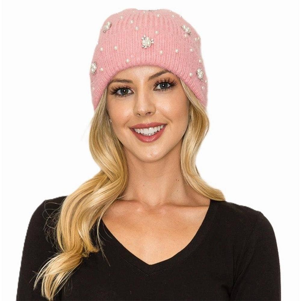 anbfashion - Vente Bonnet – femme - Bonnet en tricot orné de perles et de strass AHT-915694